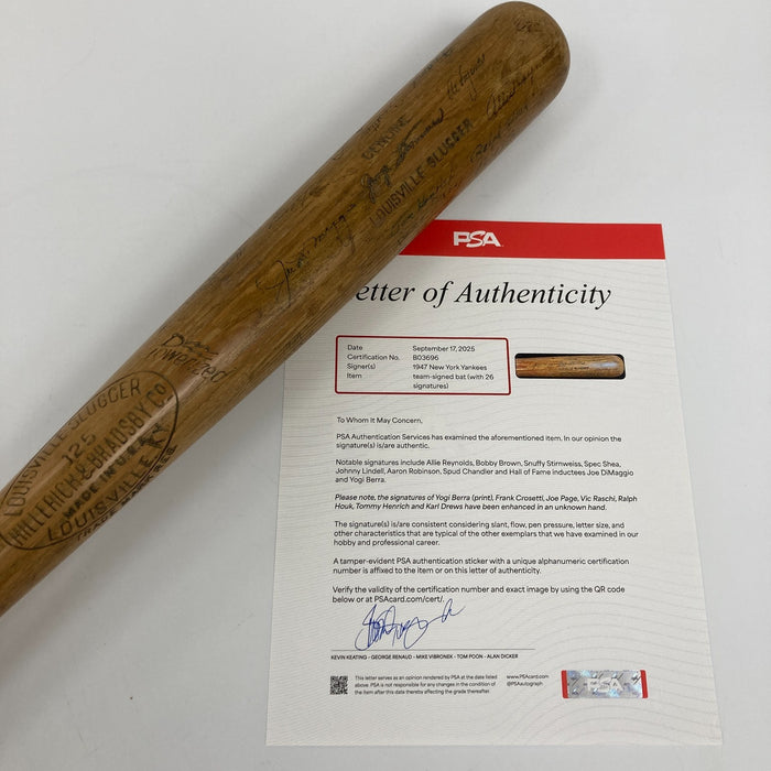 1947 New York Yankees World Series Champs Team Signed Baseball Bat PSA DNA