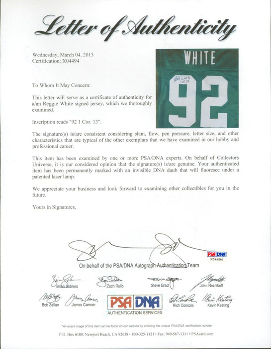 Reggie White Signed Green Bay Packers Pro Line Game Model Jersey PSA DNA