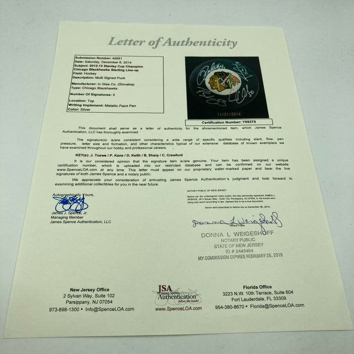 2012-13 Chicago Blackhawks Stanley Cup Team Signed Hockey Puck JSA COA