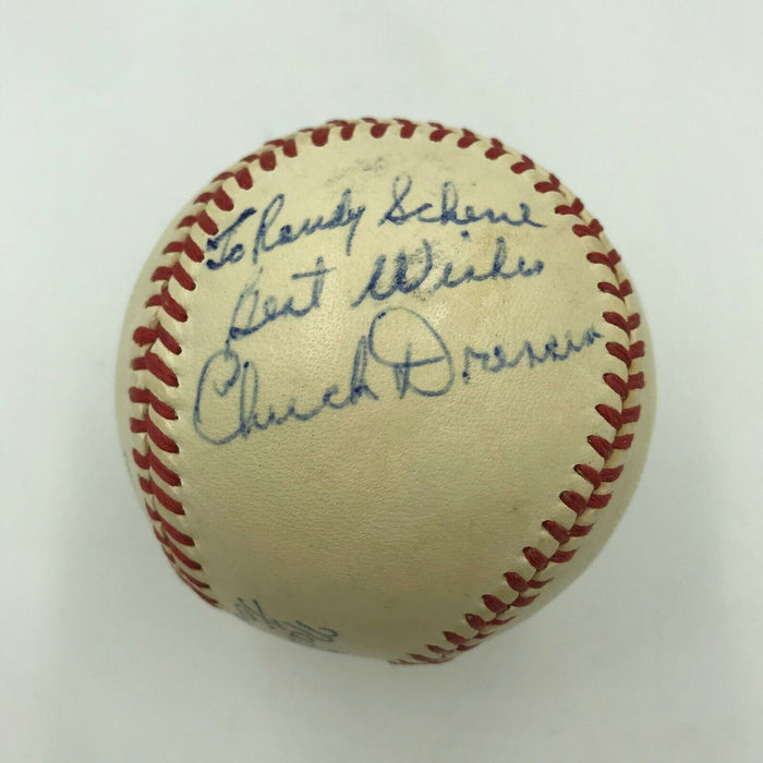Chuck Dressen Single Signed 1940's National League Baseball Brooklyn Dodgers PSA
