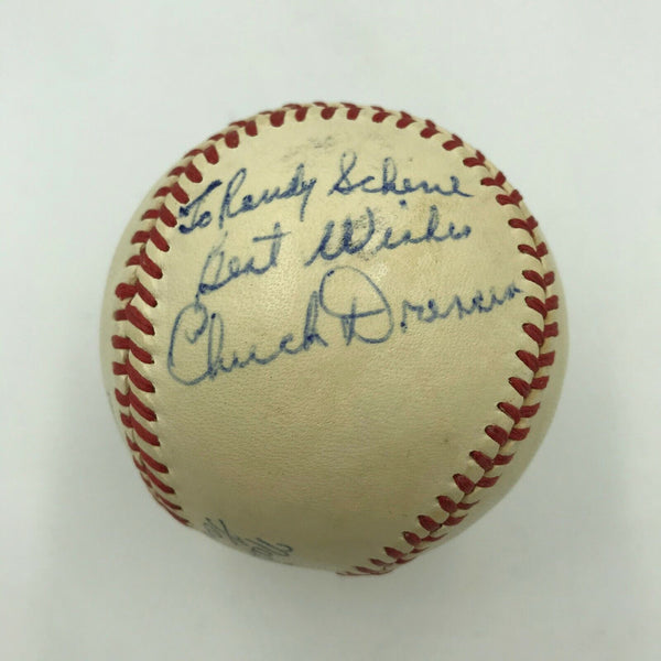 Chuck Dressen Single Signed 1940's National League Baseball Brooklyn Dodgers PSA