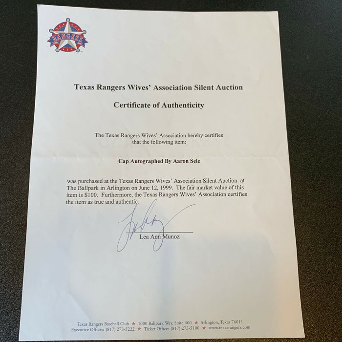 Aaron Sele Signed Game Used 1999 Texas Rangers Hat Cap With JSA COA