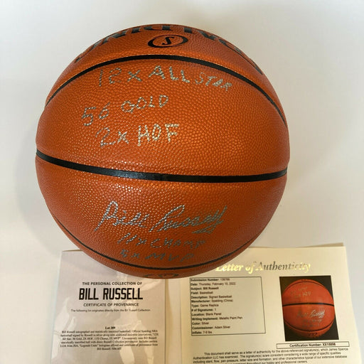 Extraordinary Bill Russell Signed Heavily Inscribed STAT Basketball JSA COA