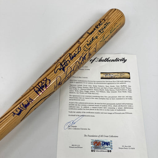 The Finest 500 Home Run Club Signed Bat 22 Sigs! Mickey Mantle Ted Williams PSA