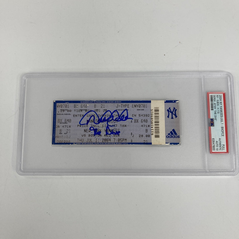 Derek Jeter "The Dive" Signed Original Full Ticket PSA DNA 10 GEM MINT