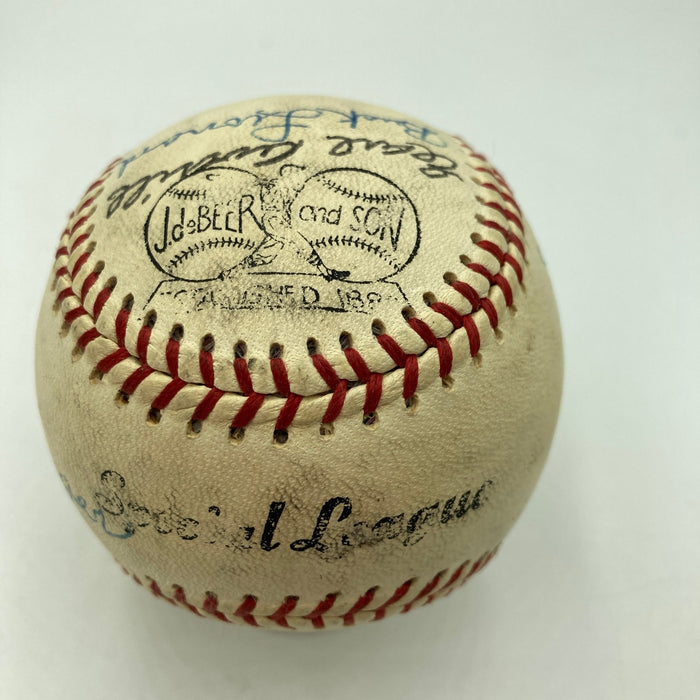 Earl Averill Burleigh Grimes Waite Hoyt Hall Of Fame Multi Signed Baseball JSA