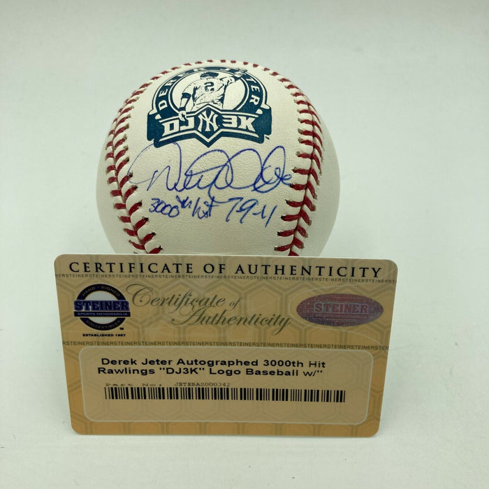 Beautiful Derek Jeter 3,000th Hit 7-9-11 Signed Inscribed Baseball Steiner COA