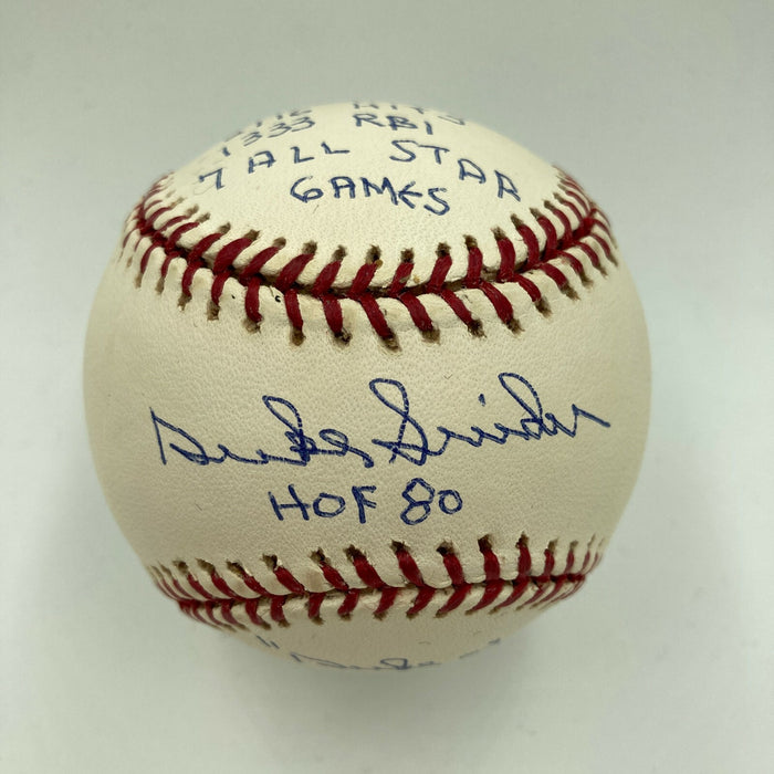 Duke Snider Signed Heavily Inscribed Career STAT Baseball Reggie Jackson COA