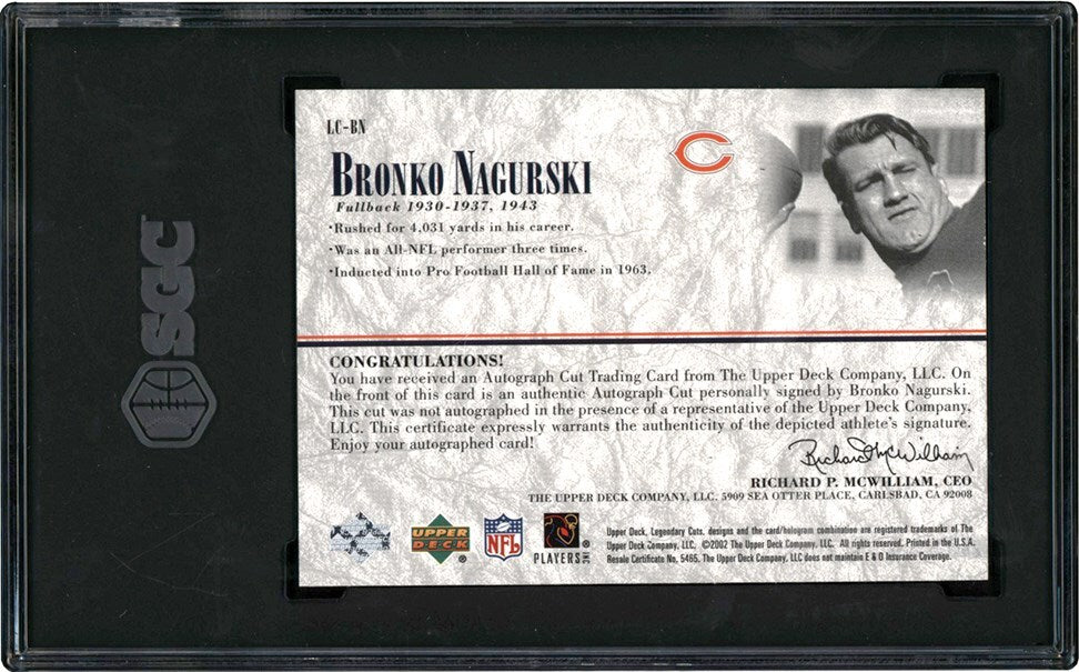 2002 Upper Deck SP Legendary Cuts Bronko Nagurski Auto #LC-BN SGC