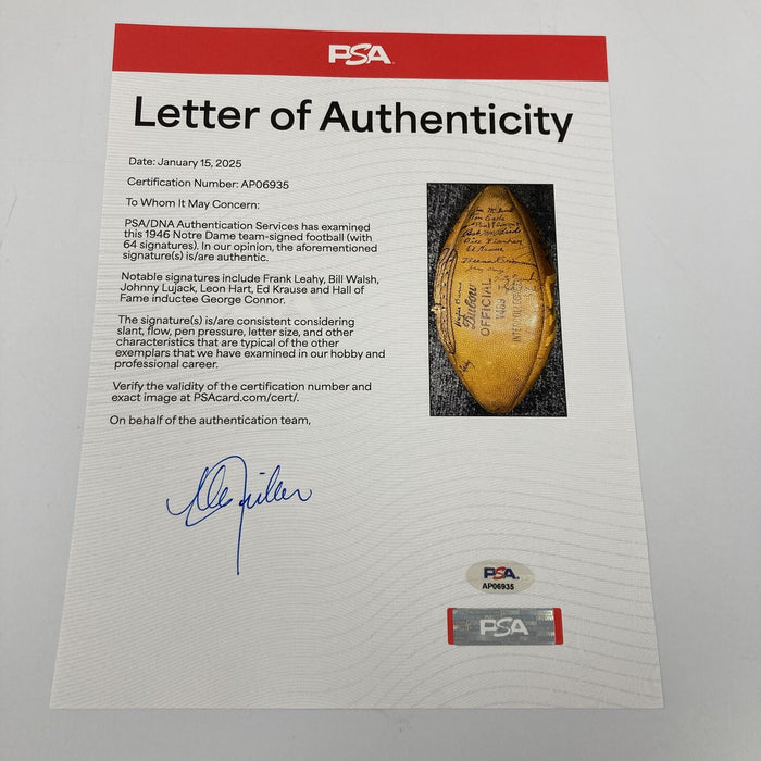 1946 Notre Dame Fighting Irish NCAA National Champs Team Signed Football PSA DNA