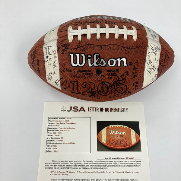 1999 Tulane Green Wave Team Signed NCAA Football 65 Sigs JSA COA
