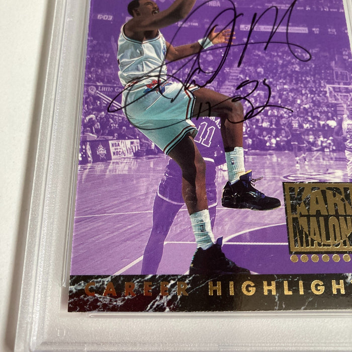 1993-94 Fleer Karl Malone Signed Promo Card With Fleer Stamp PSA DNA RARE