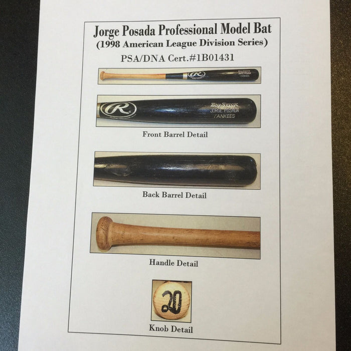 Rare 1998 Jorge Posada ALDS Playoffs Game Used Rawlings Baseball Bat PSA DNA COA
