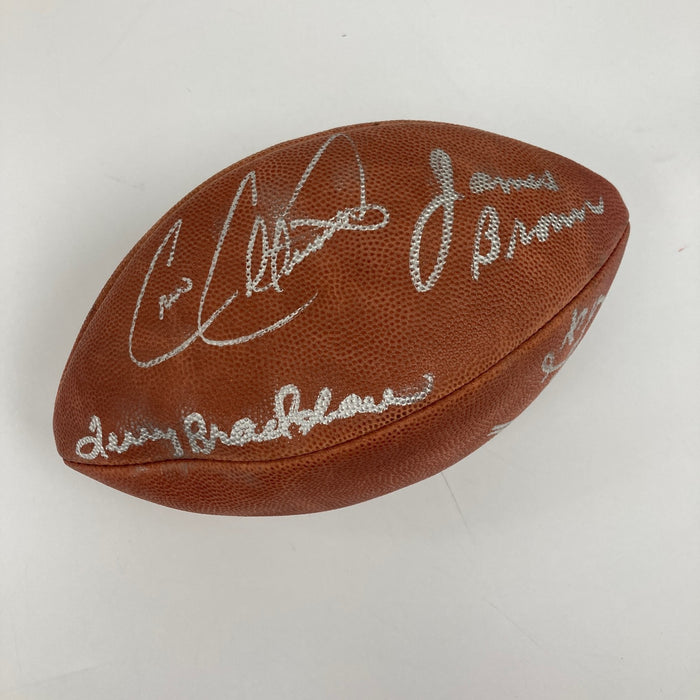 Terry Bradshaw Howie Long Cris Collinsworth James Brown Signed NFL Football JSA
