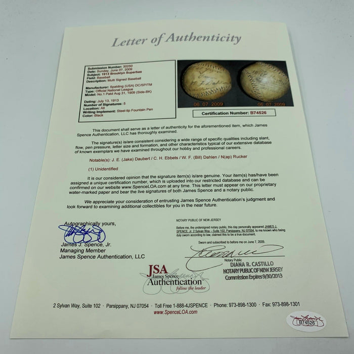 The Only Known Charles Ebbets Signed Baseball Ebbets Field 1913 Opening Day JSA