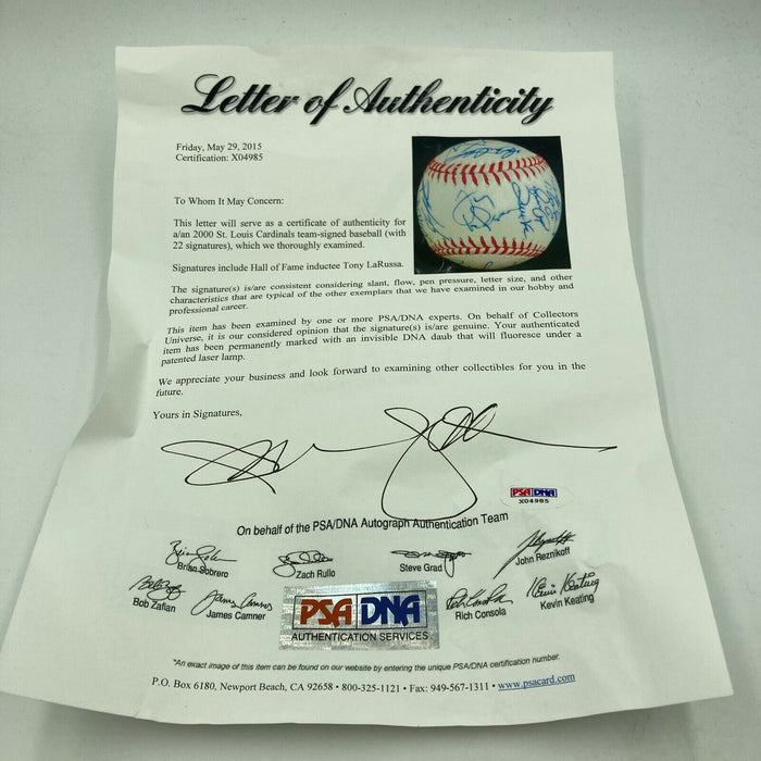 2000 St. Louis Cardinals Team Signed Baseball 22 Sigs Mark McGwire PSA DNA COA