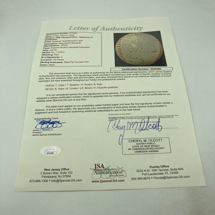 Babe Ruth & Ty Cobb Hall Of Fame Multi Signed Baseball JSA COA