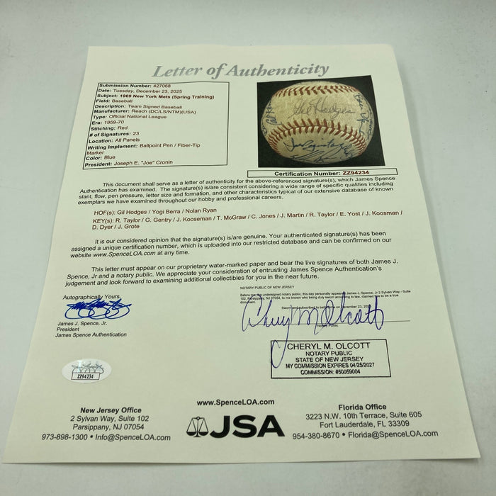 1969 New York Mets WS Champs Signed Baseball Gil Hodges Nolan Ryan Seaver JSA