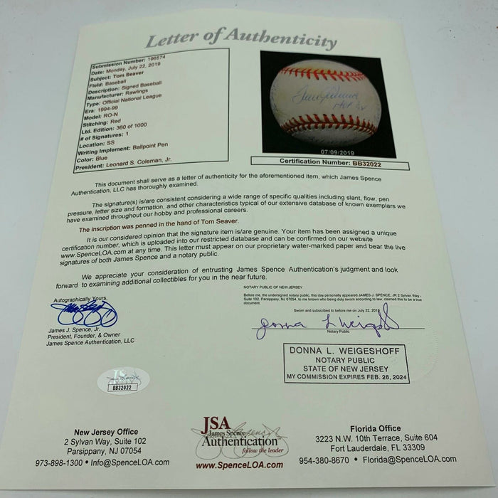 Rare Tom Seaver Signed Heavily Inscribed Career STAT Baseball With JSA COA