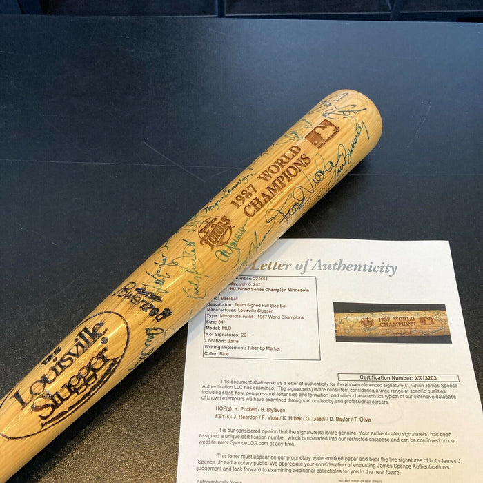 1987 Minnesota Twins World Series Champs Team Signed W.S. Bat Kirby Puckett JSA