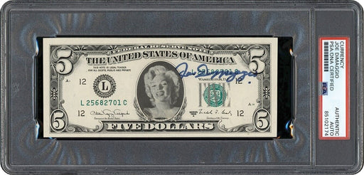 Joe DiMaggio Signed Marilyn Monroe $5 Dollar Bill PSA DNA
