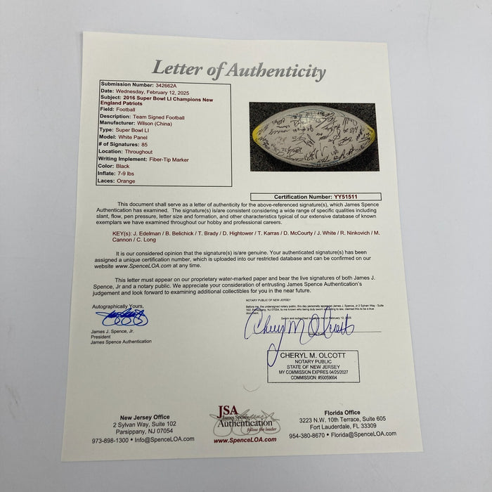 Tom Brady 2016 New England Patriots Super Bowl Champs Team Signed Football JSA