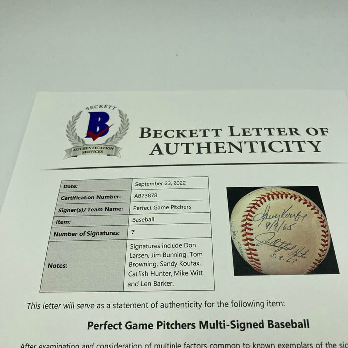 Sandy Koufax Perfect Game Pitchers Signed Baseball With Inscriptions Beckett COA