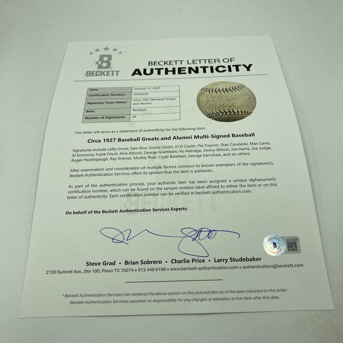 Jimmie Foxx Al Simmons Max Carey Frank Frisch 1930's HOF Signed Baseball PSA DNA