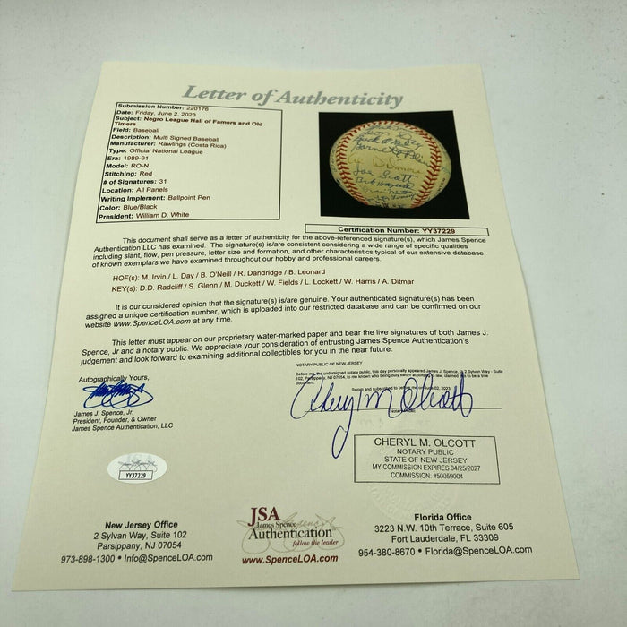 Negro League Hall Of Fame Legends Multi Signed Baseball 31 Sigs JSA COA