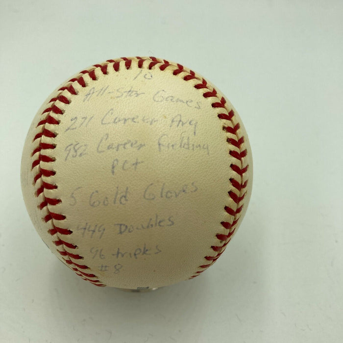 Joe Morgan Signed Heavily Inscribed Career STAT Baseball Reggie Jackson COA