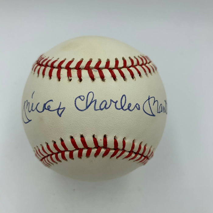 Beautiful Mickey Charles Mantle Full Name Signed AL Baseball JSA Graded MINT 9