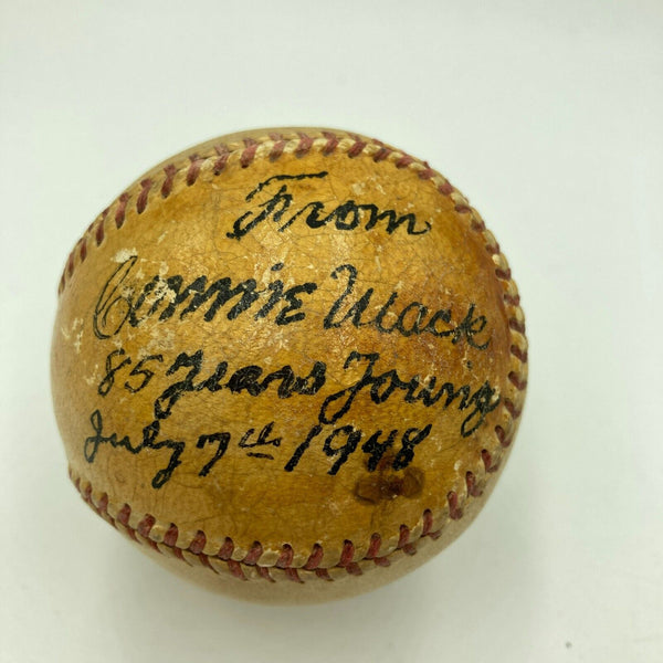 Connie Mack "85 Years Young 1948" Single Signed Baseball JSA COA