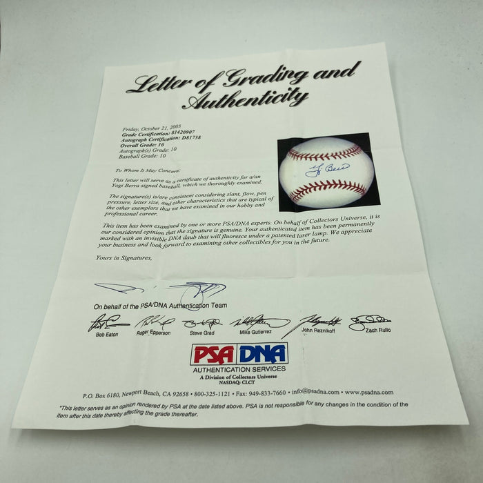 Yogi Berra Signed Major League Baseball PSA DNA Graded 10 GEM MINT