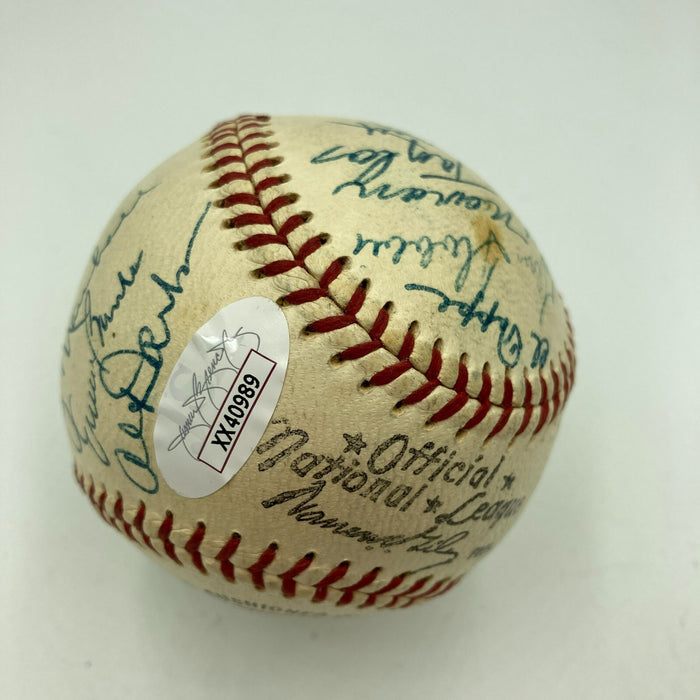 Beautiful 1958 Cubs Team Signed National League Baseball Ernie Banks JSA COA