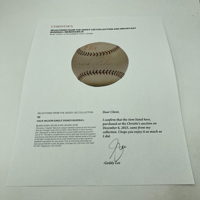 Hack Wilson Single Signed 1932 Official National League Baseball JSA COA