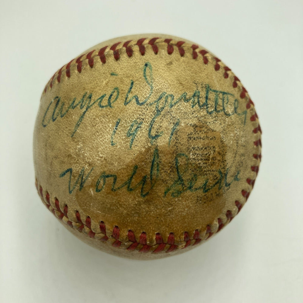 1961 World Series Umpires Signed Game Used Baseball JSA COA Yankees Reds