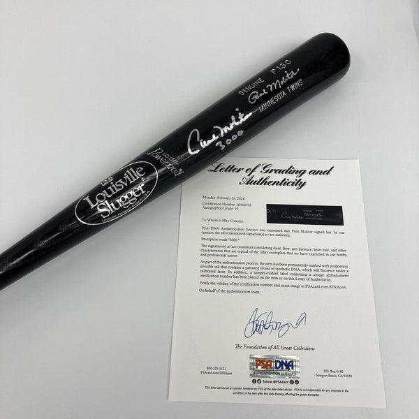 Beautiful Paul Molitor Signed Game Model Baseball Bat PSA DNA Graded 10 GEM MINT