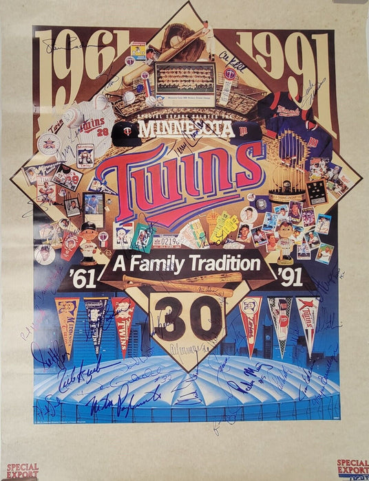 1991 Minnesota Twins World Series Champs Team Signed 18x24 Poster Beckett COA