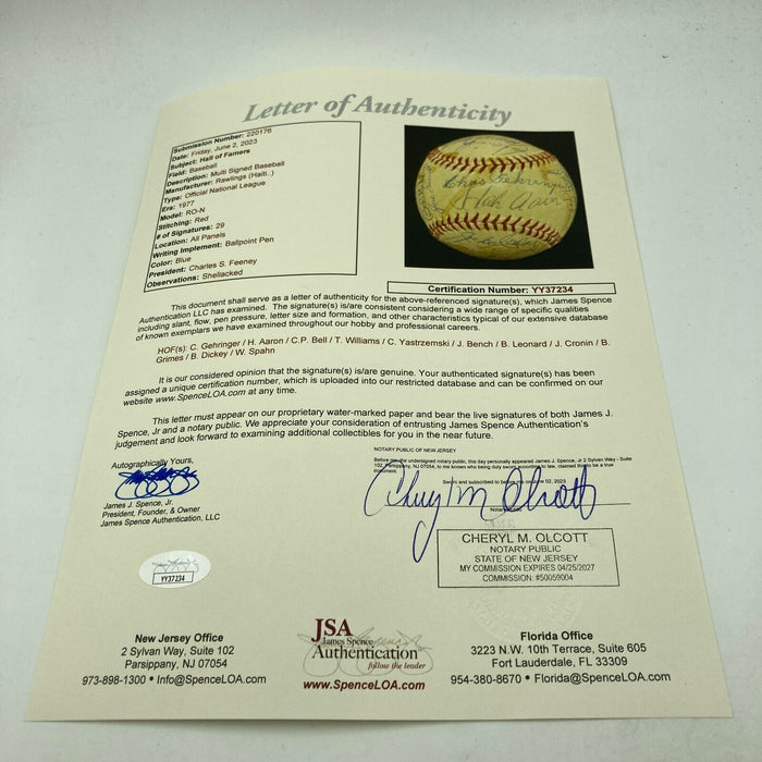 Ted Williams Hank Aaron Sandy Koufax Hall Of Fame Multi Signed Baseball JSA COA