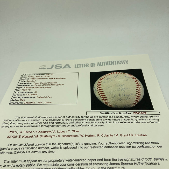 1965 All Star Game Team Signed American League Baseball 30 Sigs JSA COA