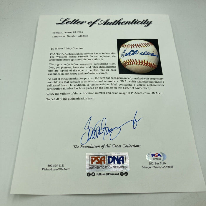 Ted Williams Signed Vintage American League (Lee Macphail) Baseball PSA DNA