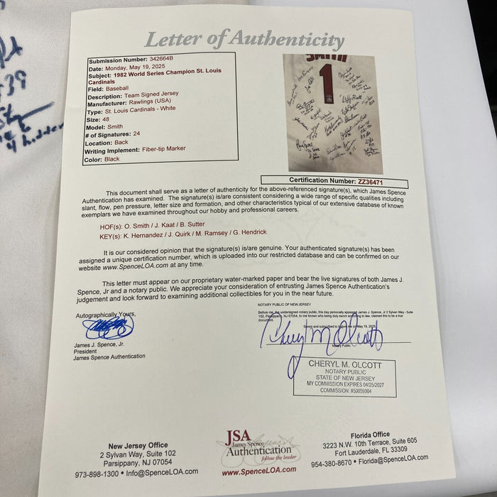 1982 St Louis Cardinals World Series Champs Team Signed Rawlings Jersey JSA COA