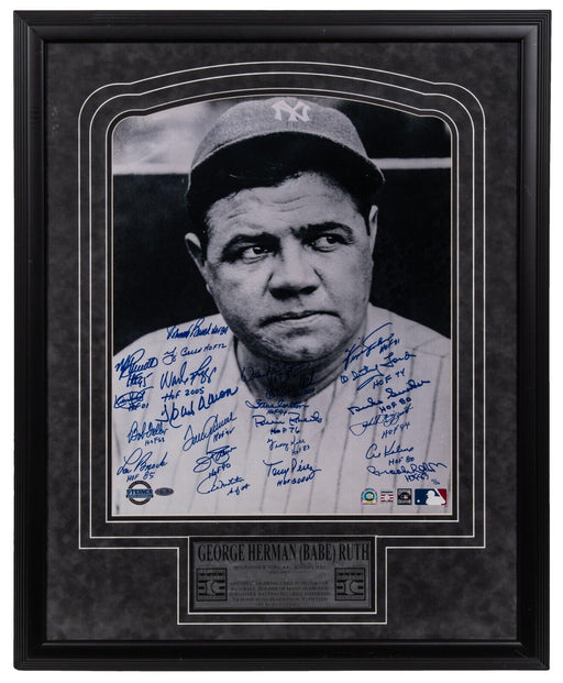 HOF Legends Signed Large Babe Ruth Photo Hank Aaron Kirby Puckett Steiner COA