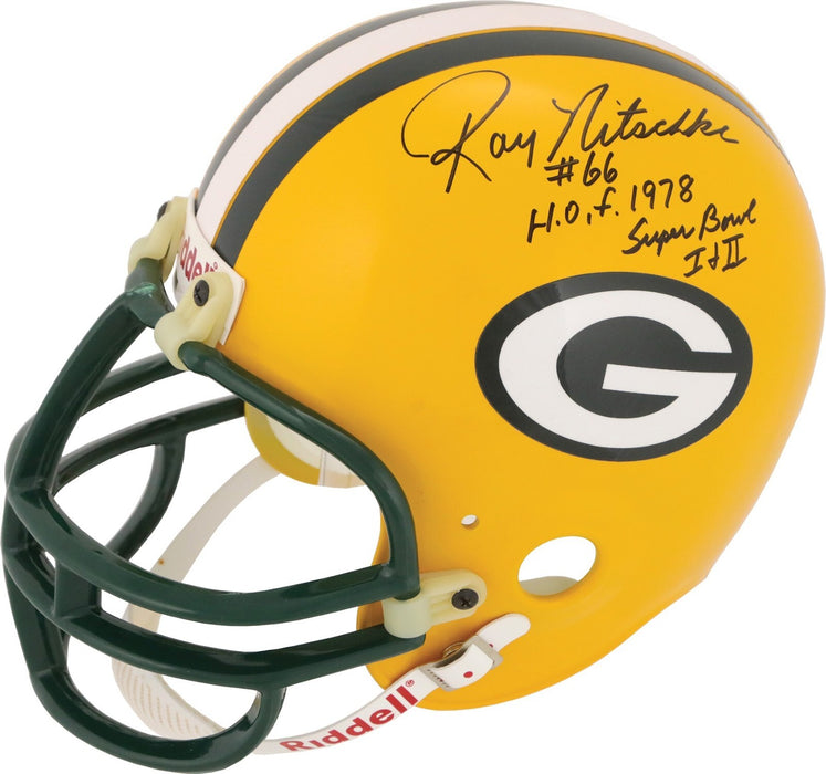 Ray Nitschke "H.O.F. 1978 Super Bowl I & II" Signed Green Bay Packers Helmet PSA