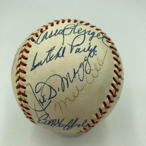 Mickey Mantle Joe DiMaggio Satchel Paige Yankees HOF Day Signed Baseball PSA DNA