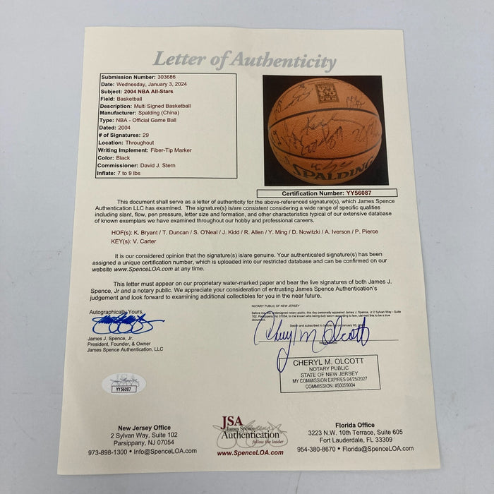 Kobe Bryant Shaq Tim Duncan 2004 NBA All-Star Game Team Signed Basketball JSA