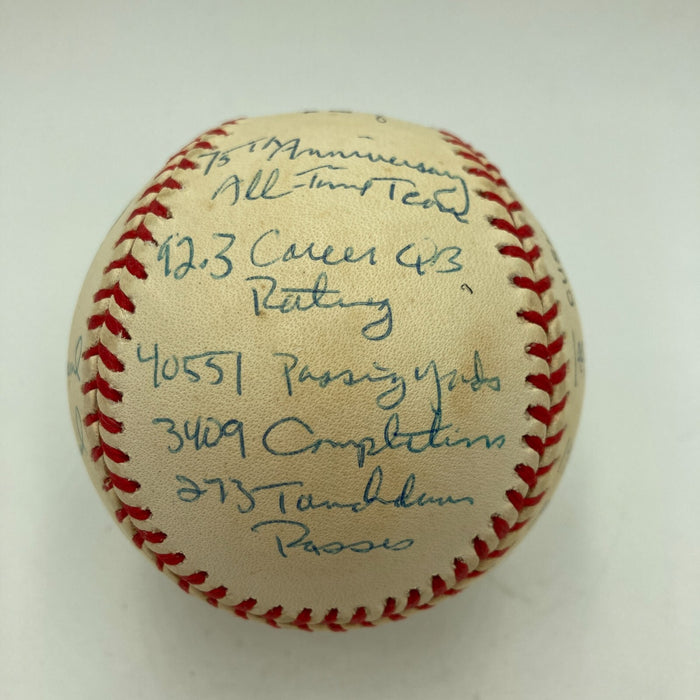 Joe Montana Signed Heavily Inscribed Career STAT Baseball Reggie Jackson COA