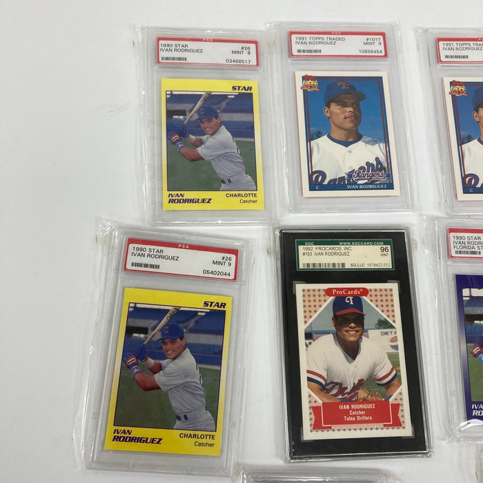 Lot Of (15) 1990 & 1991 Ivan Rodriguez Rookie PSA Graded Baseball Cards Topps...