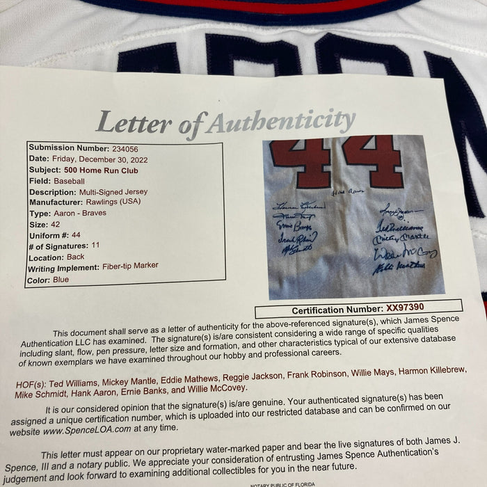 500 Home Run Club Signed Jersey Mickey Mantle Ted Williams Willie Mays JSA