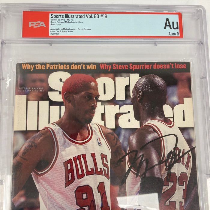 Michael Jordan & Dennis Rodman Signed 1995 Sports Illustrated Magazine PSA 8
